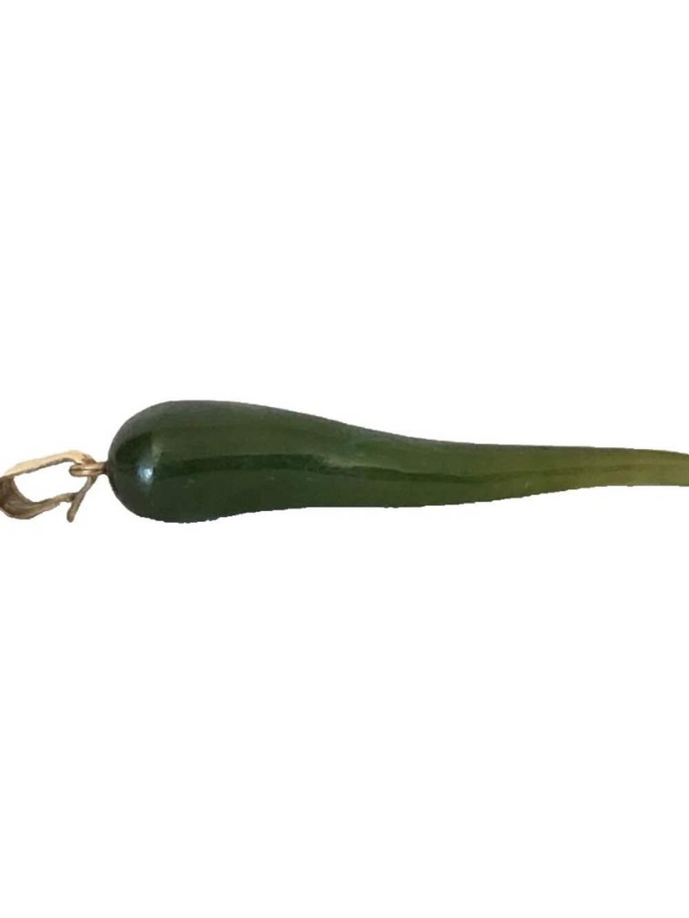 12k Gold Filled Auspicious Green Jade 1.5" Horn Vintage Pendant Pre-Owned